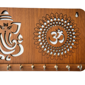 Ganesha Om Chakra Wooden Key Holder Wall Decor Organizer